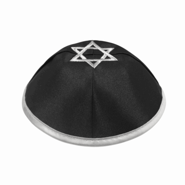 כיפה שחורה מסאטן עם מגן דוד לאירועים בלי/עם הדפסה