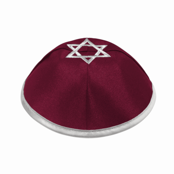 כיפה לחתונה סאטן בצבע בורדו עם דוגמא של מגן דוד