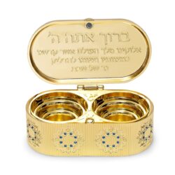 ⁦פמוט נסיעה מוזהב - דגם פרח⁩ – תמונה ⁦2⁩