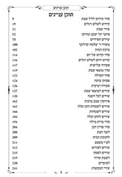 עמוד תוכן עניינים מתוך הזמירות שבת