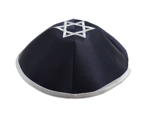 כיפת סאטן מגן דוד בצבע כחול מסגרת עם פס כסף